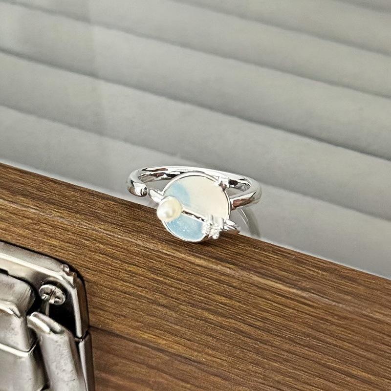 Mori Enamel Blue And White Petals Zircon Butterfly Opening Ring Light Luxury Foreign Temperament Niche High Sense Ring Woman Adjustable opening