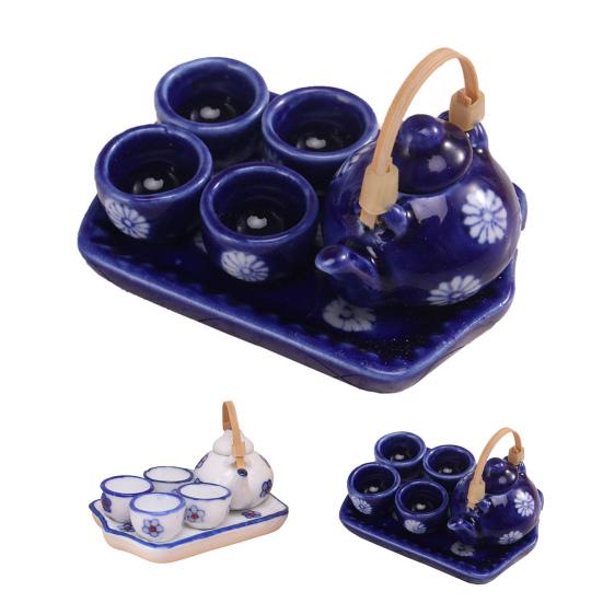 1 Set 1:12 Mini Teapot Cup Realistic Decorative Ceramics Japanese Style Porcelain Tea Kit Dollhouse Accessories for Living Room