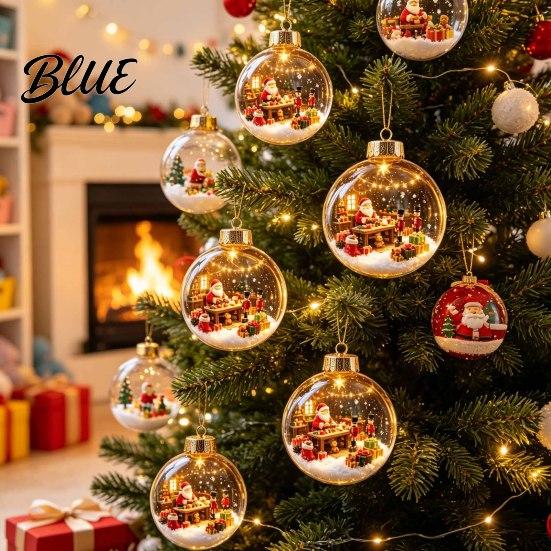 Coordinated Seasonal Arrangements Glowing Clear Christmas Ball Ornament Light Up Story Decoration with Warm LED 3D Winter Scene Baubles Light,