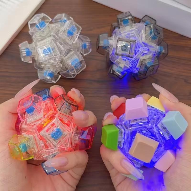 12 Key Flashing Light Rubik's Cube Ball Decompression Button Keyboard Ball Fingertip Press Button Tester Toy