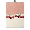 Watercolor Strawberry Cherry Lemon Orange Wall Art Painting  Fruit Posters Vintage Room Bar Cafe Decor Home Decor Canvas Print