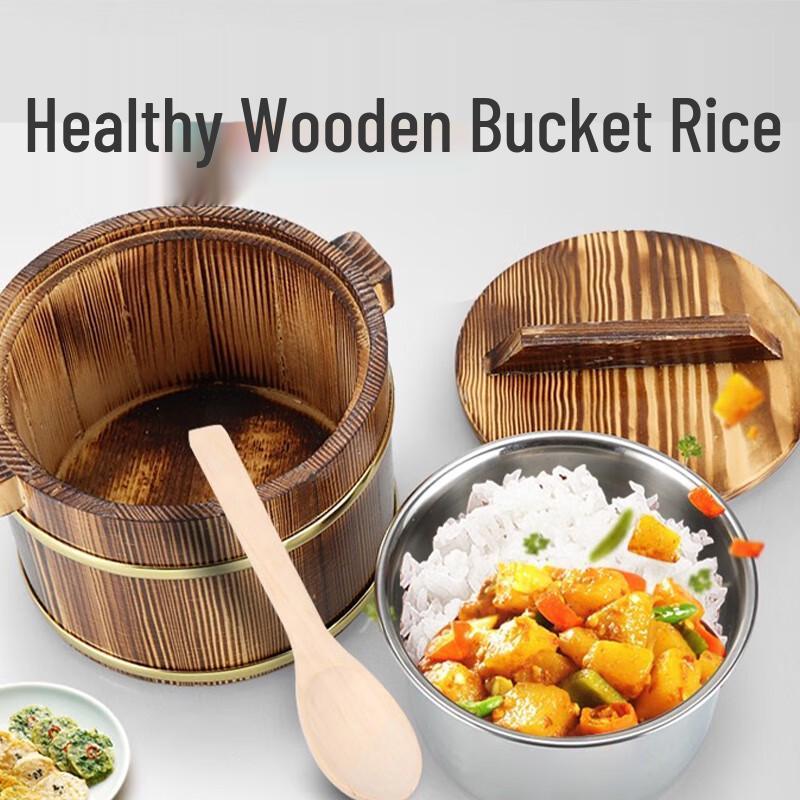 HOCUF Eco-Friendly Wooden Rice Bucket