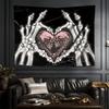 Gothic Skeleton Hands Tapestry Skull Heart Wall Hanging Macabre Art Fabric Poster For Living Room Bedroom Home Decor Aesthetic