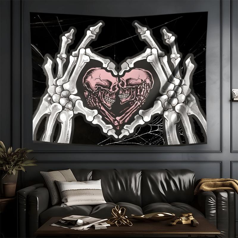 Gothic Skeleton Hands Tapestry Skull Heart Wall Hanging Macabre Art Fabric Poster For Living Room Bedroom Home Decor Aesthetic