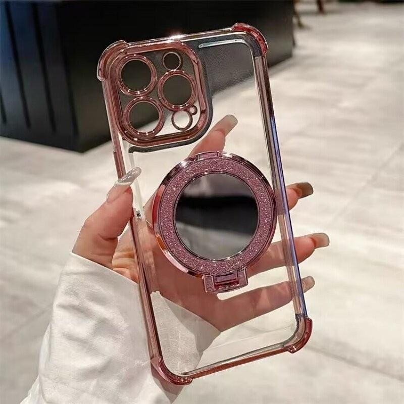 Luxury Transparent Electroplated Magnetic Stand Shockproof Phone Case For iPhone 15 14 11 13 Pro Max 12 Mini XS X XR 8 7 Plus SE