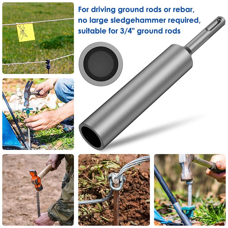 Sds Plus Ground Rod Driver Durable 17Mm Earth Stake Grounding Rod Hardened Steel For Sds Plus Rotary Hammer Drill Power Tool