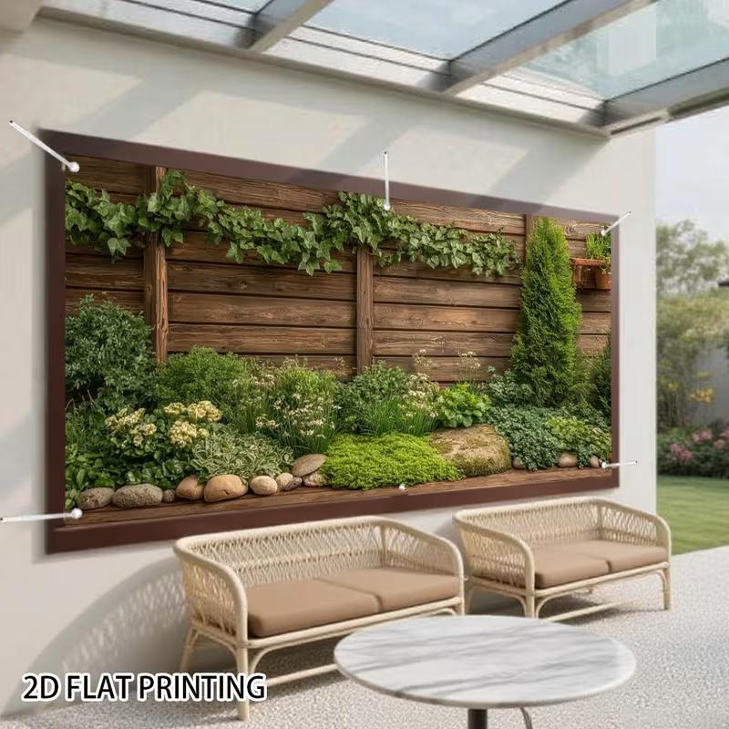 Rustic Brown Timber Plank Greenery Bush Courtyard Photo Background