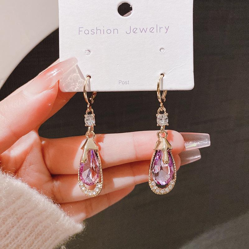 Green Color Cubic Zircon Crystal Stone Long Tassel Water Drop Earrings Temperament Korean Jewelry Pendientes For Women Boucle D'OreilleTrendy Drop