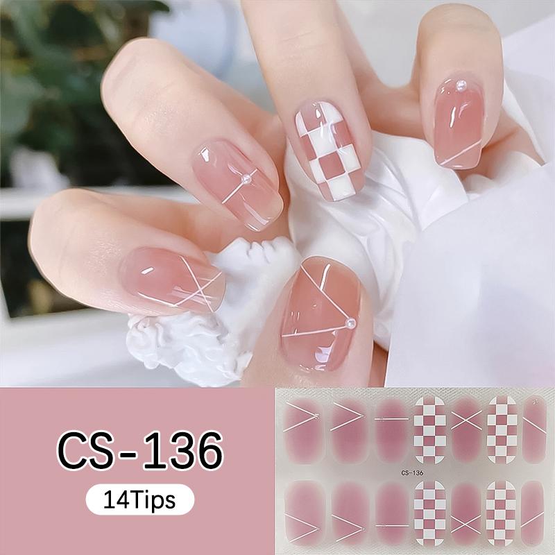 

14Tips Full Cover Strips Nail Stickers Chessboard Pattern Simple Self Adhesive Nail Art Stickers Nail Wraps DIY Nail Art Making 61468-46