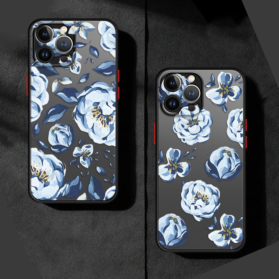 Cartoon Bule Flower Funda Back Phone Cover Case for iPhone 17 Pro Max 7 8 SE 11 15 XS XR 13 Mini 14 Air 12 16 Plus