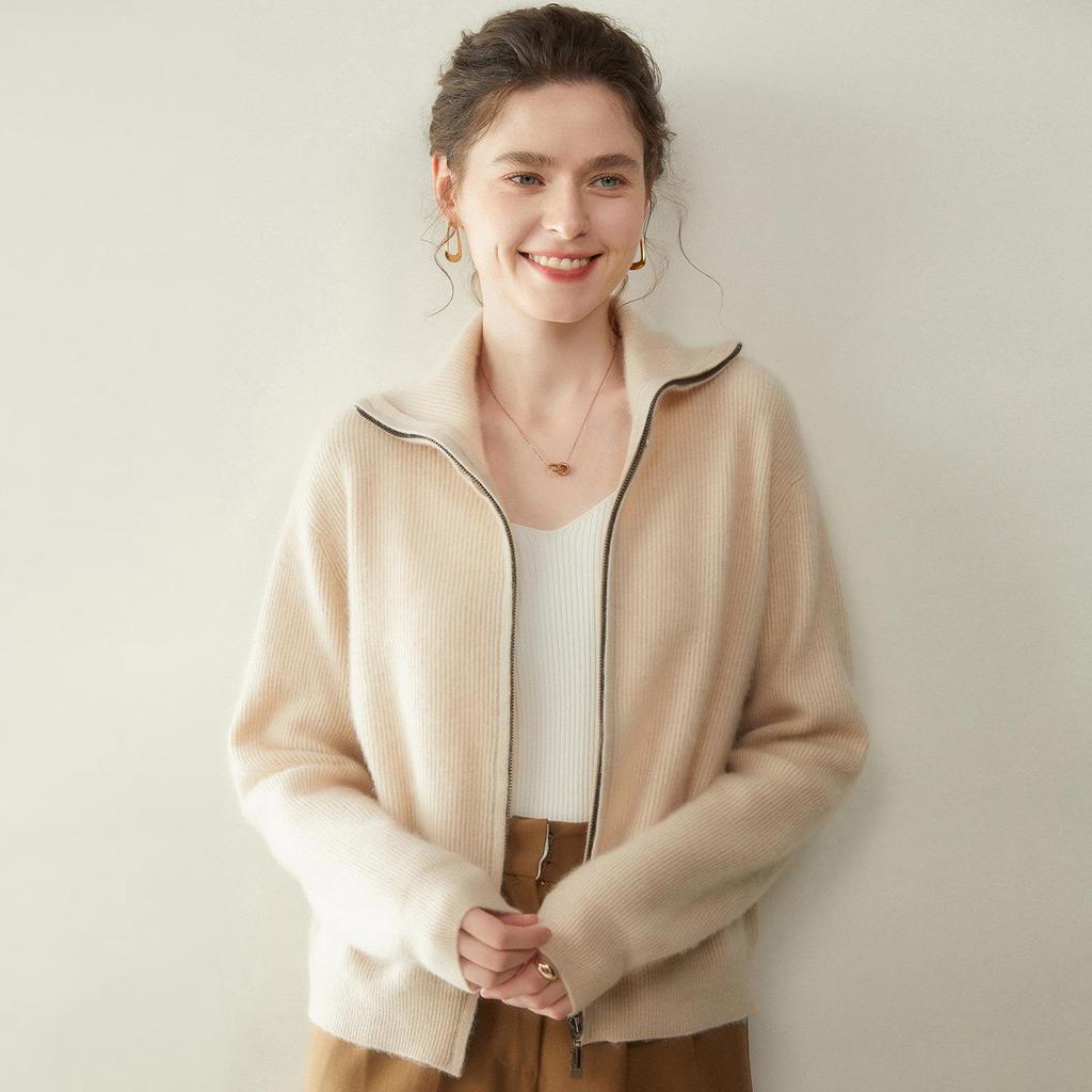 Women's Petite Cashmere Zip-Up Cardigan Sweater - Autumn/Winter Knitwear Collection