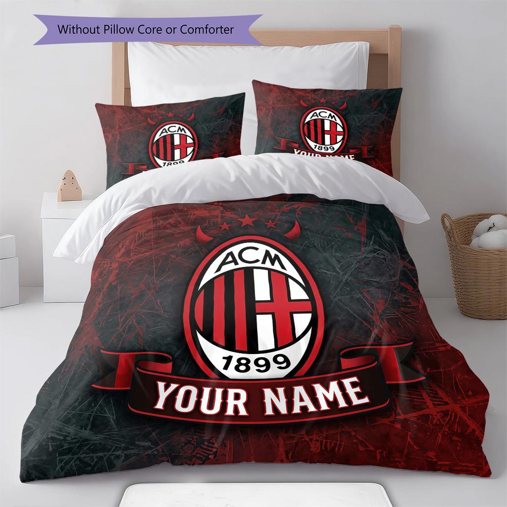 Custom Name AC Milan2 Pattern Bedding Quilt Set Home Decoration Gift (1 * duvet cover + 2 * pillowcase without core)