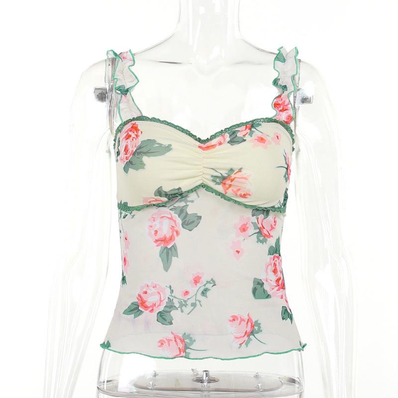 Sommer-Träger-Tanktops für Damen, V-Ausschnitt, ärmellose Weste mit Blumenmuster