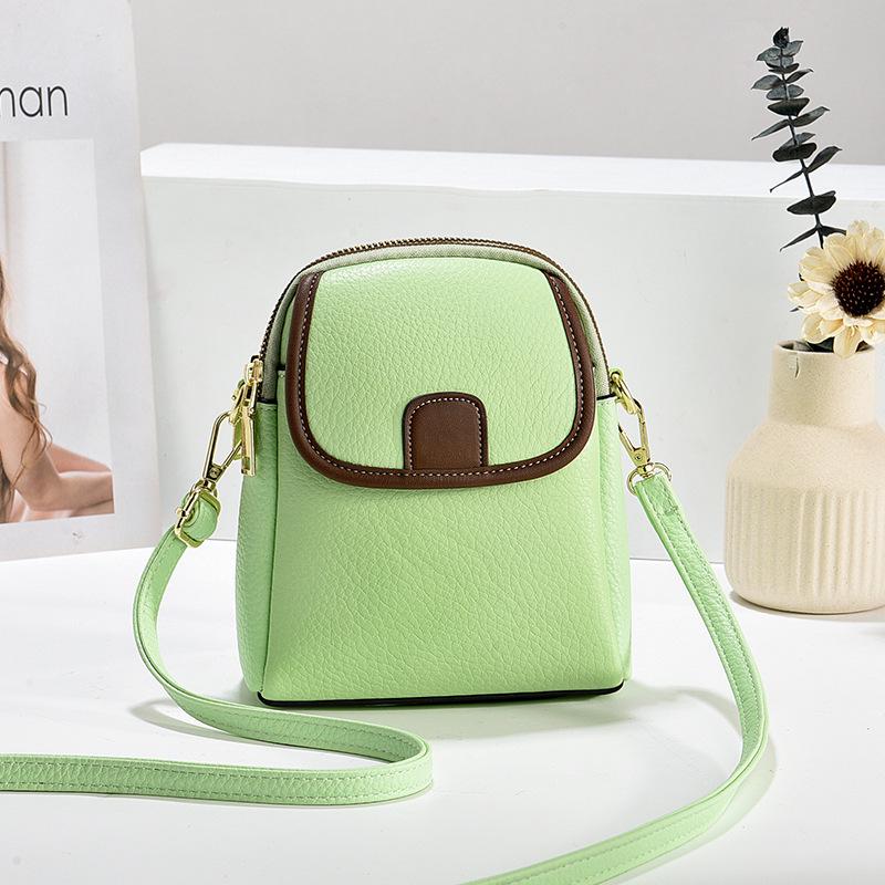 2025 Summer Korean Style Lychee Color Block Phone Crossbody Bag