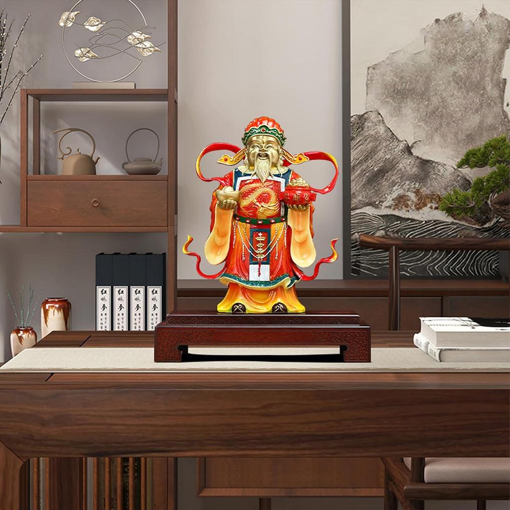 Aris & Juno Chinese Feng Shui God of Wealth Decoration Set - Zhao CAI Jin Bao Figurine with Brass God of Wealth and Yuan Bao for Home Office Decor,