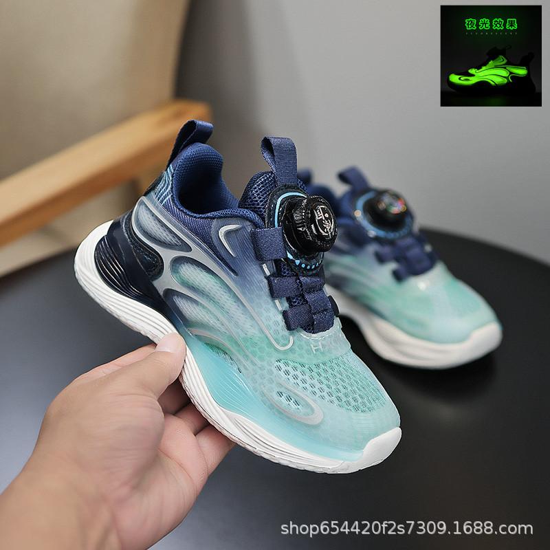 Children's single-mesh breathable sports shoes Medium and older children's rotating buckle soft-soled basketball shoes Non-slip running shoes tide