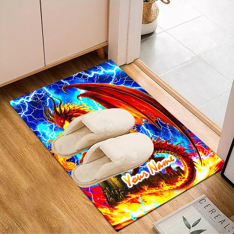 1PC Custom Name Fire Dragon Fantasy Art Theme Floor Mat Ideal for Living Room, Game Rooms, Office, Bedroom Floor Mat Playful Design