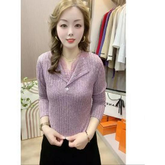 2026 Women s Plus Size V-Neck Long Sleeve Slimming T-Shirt Top L (85-110 jin)