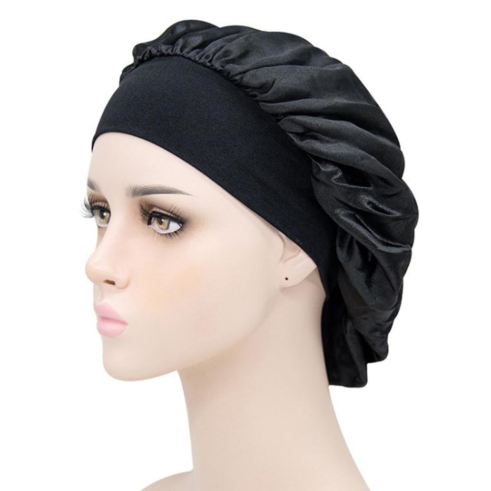 

Breathable Head Wrap Satin Night Cap Women Hair Protection Hat Beanie Cap Black