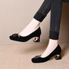 Shallow Single Shoes Autumn New French Square Head Soft Leather High Heels Shallow Temperament Comfortable Leather Shoes