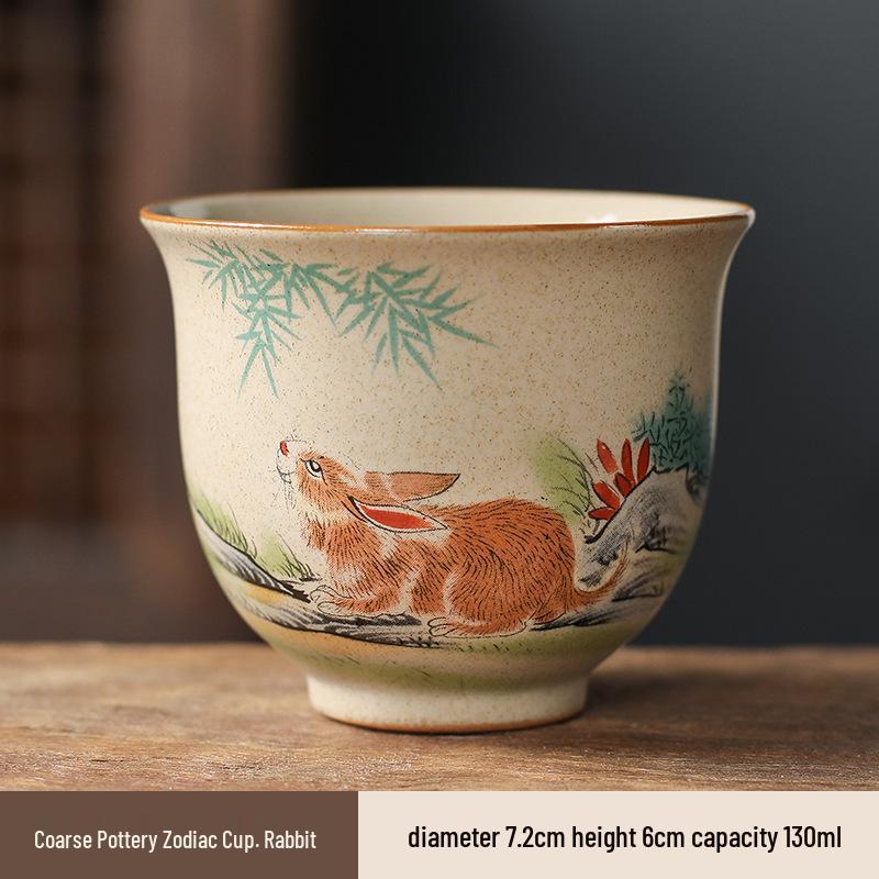 Hand-Painted Zodiac Tea Tasting Cup Set - Retro Style Chinese Handmade Master Cups
