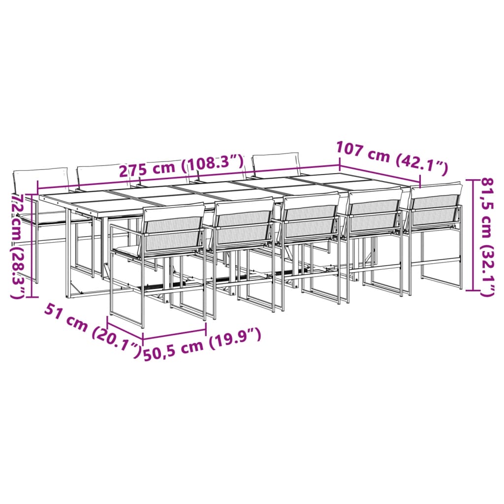 11 Piece Garden Dining Set with Cushions White Textilene