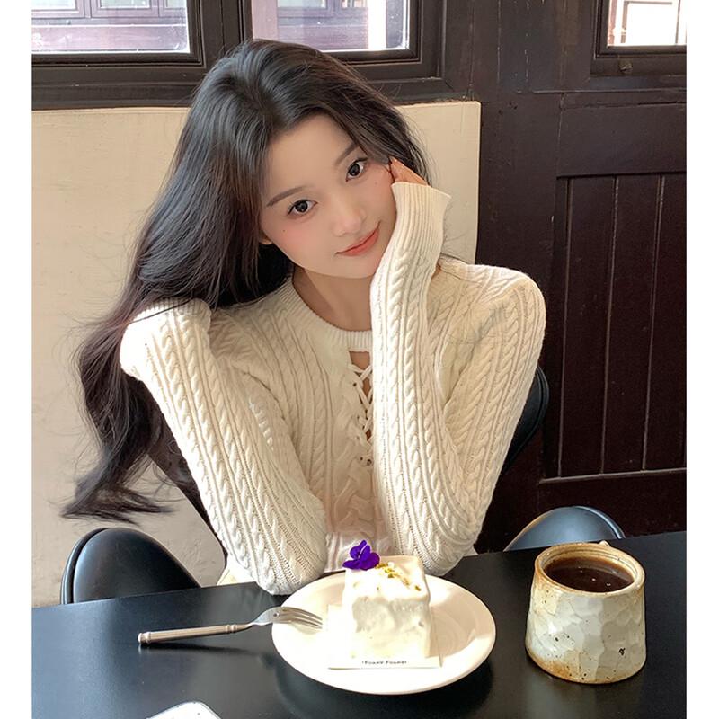 

JK&JS Women s Retro Hollow Knit Waist-Cinching Sweater Top One Size