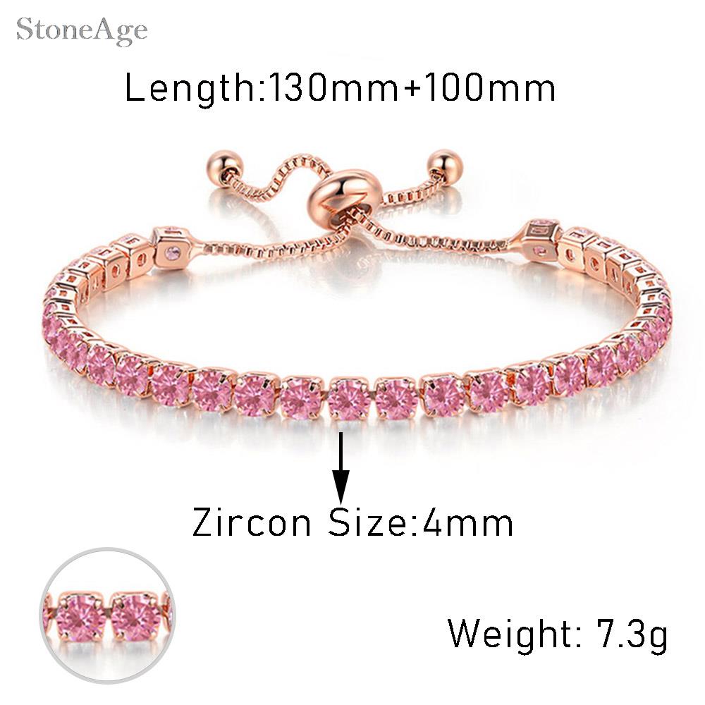 Pink Crystal Tennis Bracelets for Women Female Trend Romantic Shiny Zirconia Adjustable Folding Buckle Chain on Hand Jewelry