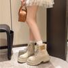 2025 New Winter Chunky Women Boots Classic Retro Genuine Leather Ladies Combat Hiking Ankle Short Booties Shoes Leisure Size 40