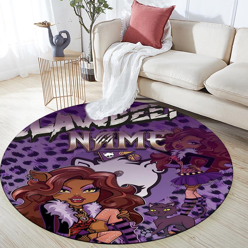 Custom Name,Clawdeen pattern round rug,Carpet Rug for Living Room Bedroom Playroom ,Non-slip Floor Mat,Holiday Gifts and Birthday Gifts.