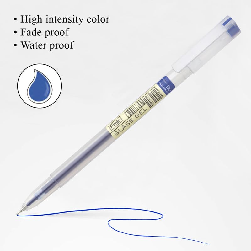 Flair Gel Pen Pack of 1 X 20 | 0.6 Mm Blue Ink for Smooth, Smudge-Free Writing At School, Office & Journaling