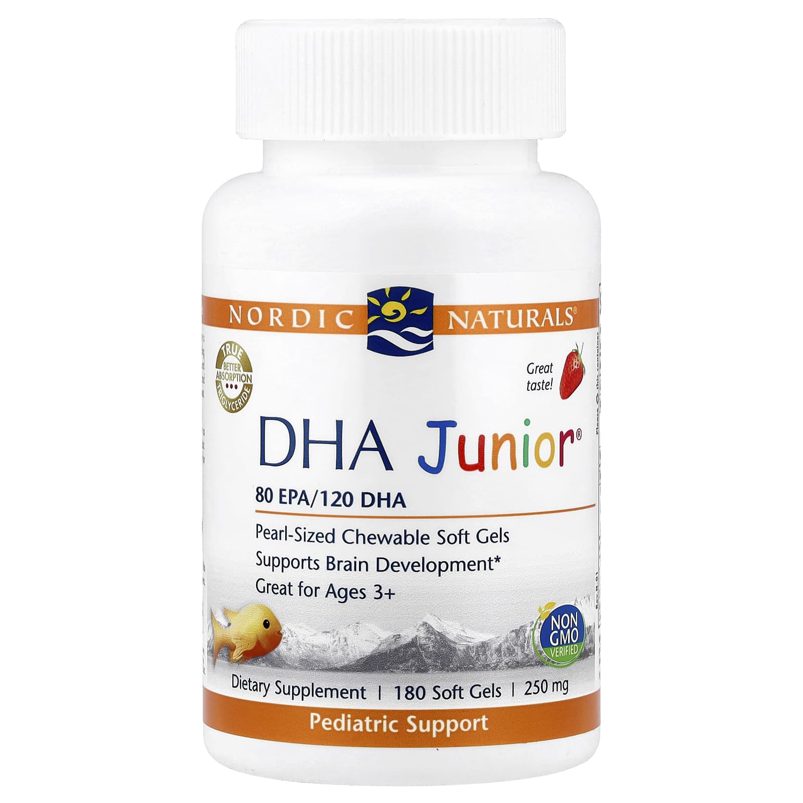 

Dhajunia, suitable for ages 3 and up, strawberry flavor, 250 mg, 180 softgels (62.5 mg per softgel)