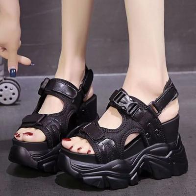 Dicke Sohle Damensandalen Plateau Hohe Absätze Loafer Zwei-Trage Magic Sohlen Erhöhen Höhe Sportsandalen