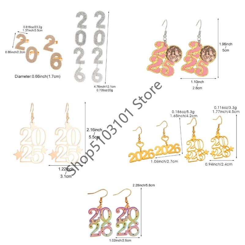 Minimalist New Year 2026 Earrings Hollow Out Metal Pendant Drop Earrings For Women Men New Year Jewelry Gifts