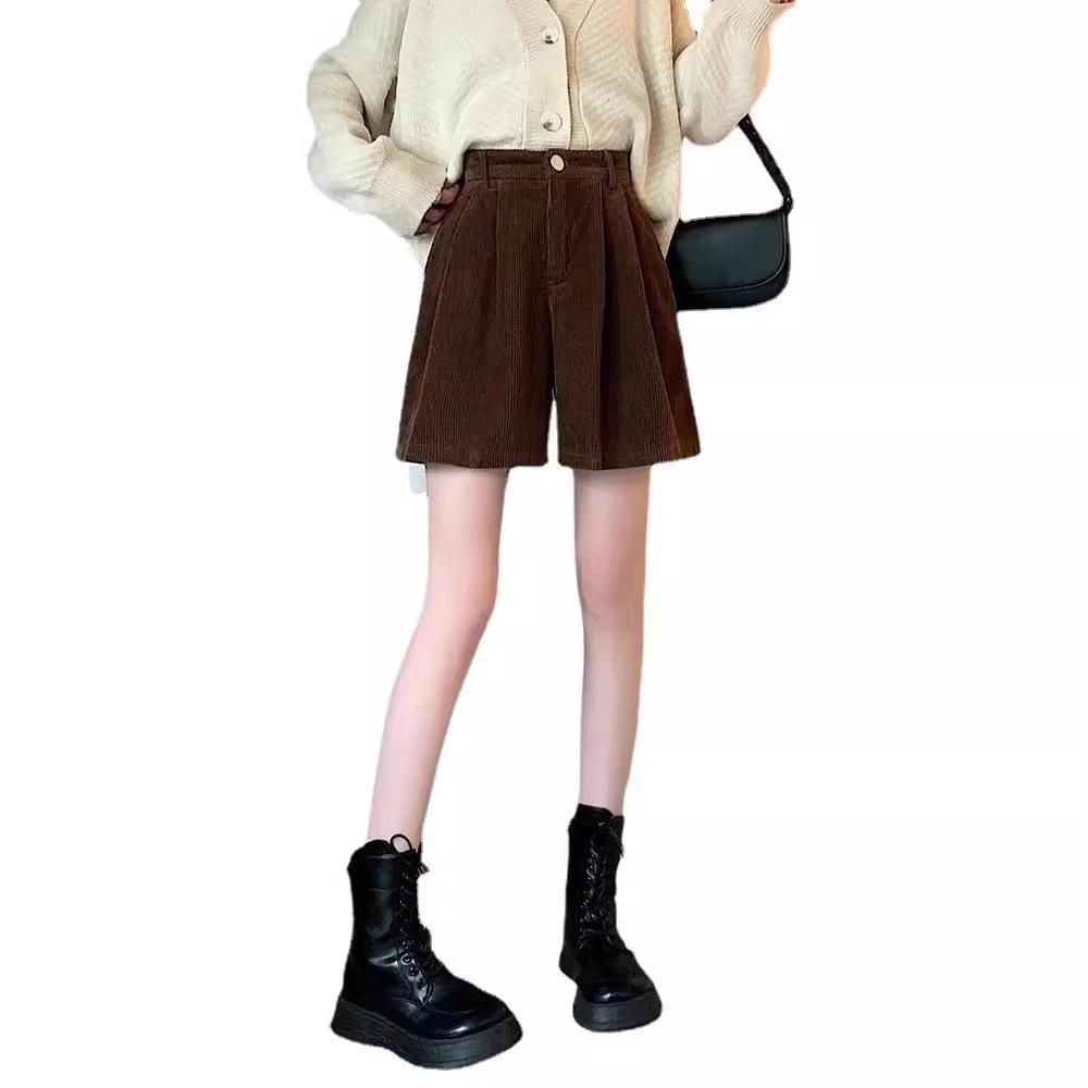 2023 Women's High-Waist Wide-Leg Corduroy Shorts - Spring/Autumn Slimming Casual Pants