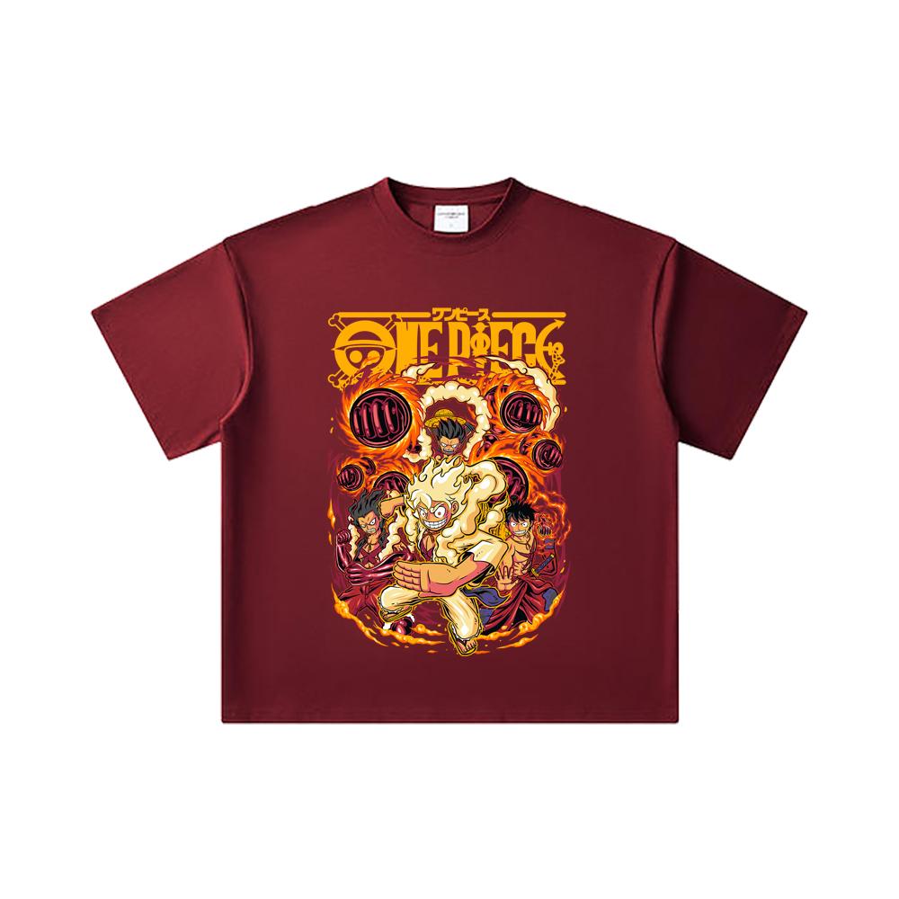 260 GSM Double Yarn 32 Count 100% Cotton One Piece V5 Luffy Gears Print Unisex Heavy Cotton T Shirt