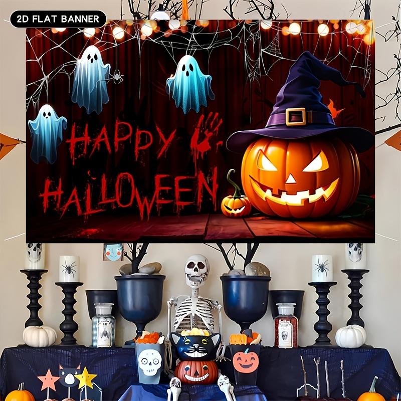 1pc Halloween Party Backdrop Banner - Scary Pumpkins, Ghosts and Spider Webs, Home Decoration