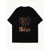 White Oversized T Shirt With Music Notes And Colorful Music Text For Casual Wear
