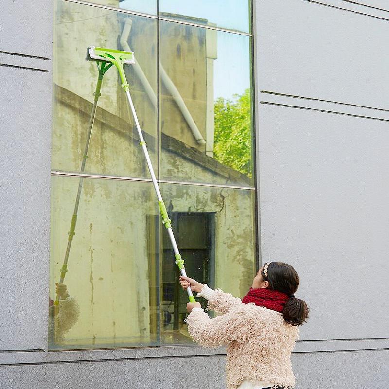 Multi Functional Telescopic Window Cleaner Double Sided Glass Wiper with Extension Pole Home Window Cleaning Tool Glass Scraper Brush