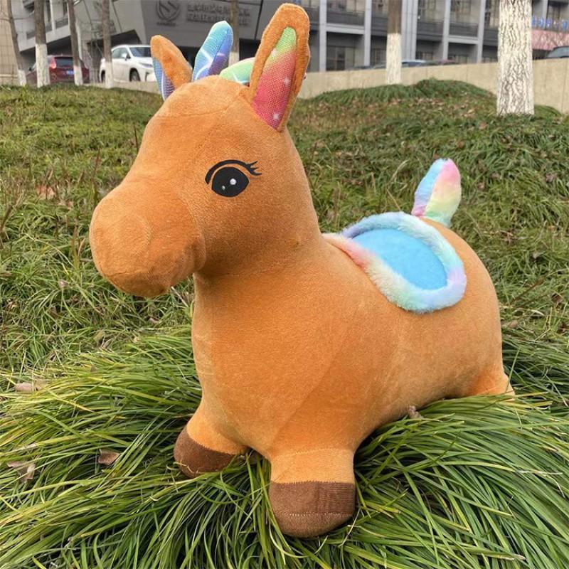 Inflatable Jumping Horse Toy Kids 4-6 Years Music Play Ride-On Animal Bouncer With Thick Plush Cover