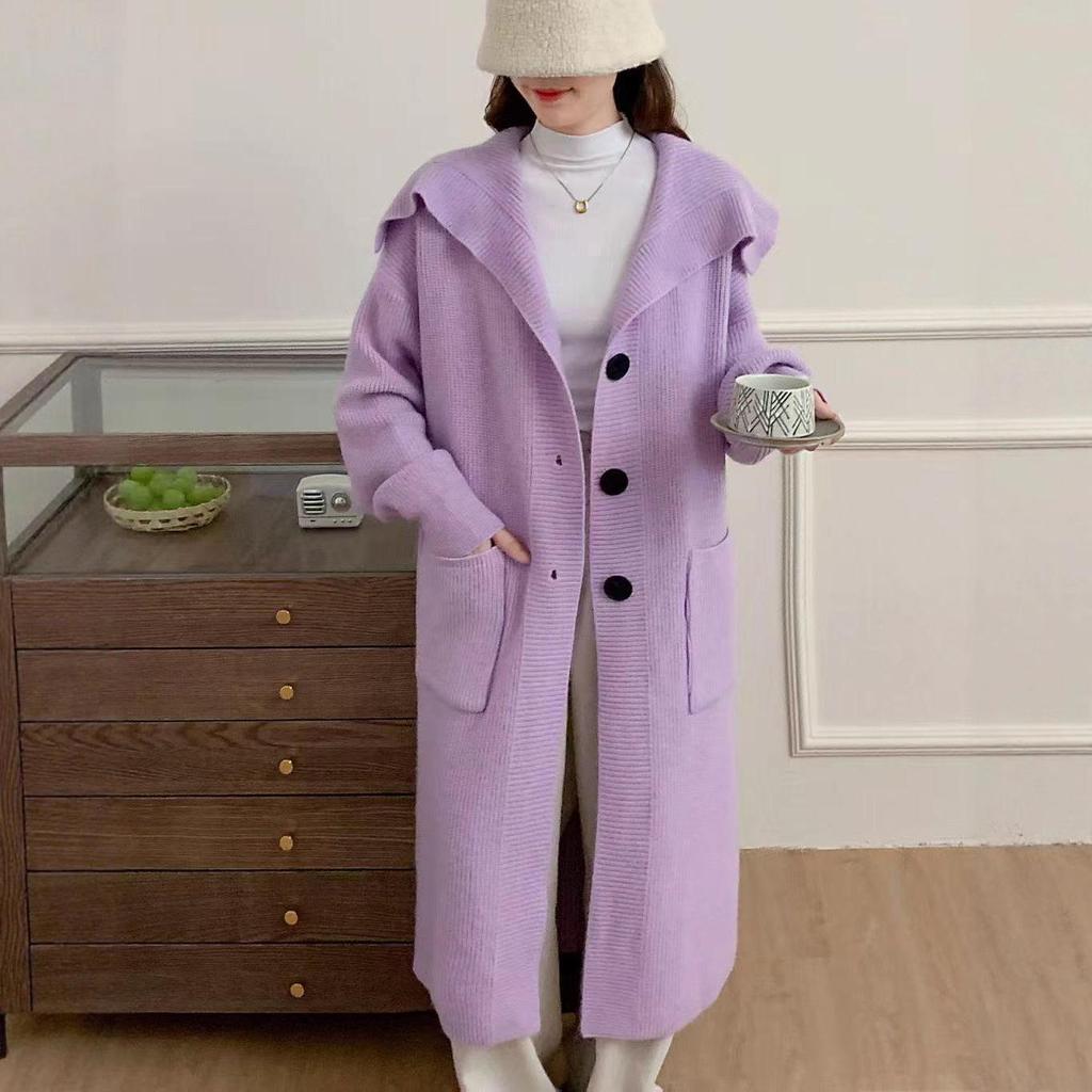 Damen Strickcardigan Herbst/Winter 2025 - Lang, locker, dicker Revers-Pullovermantel