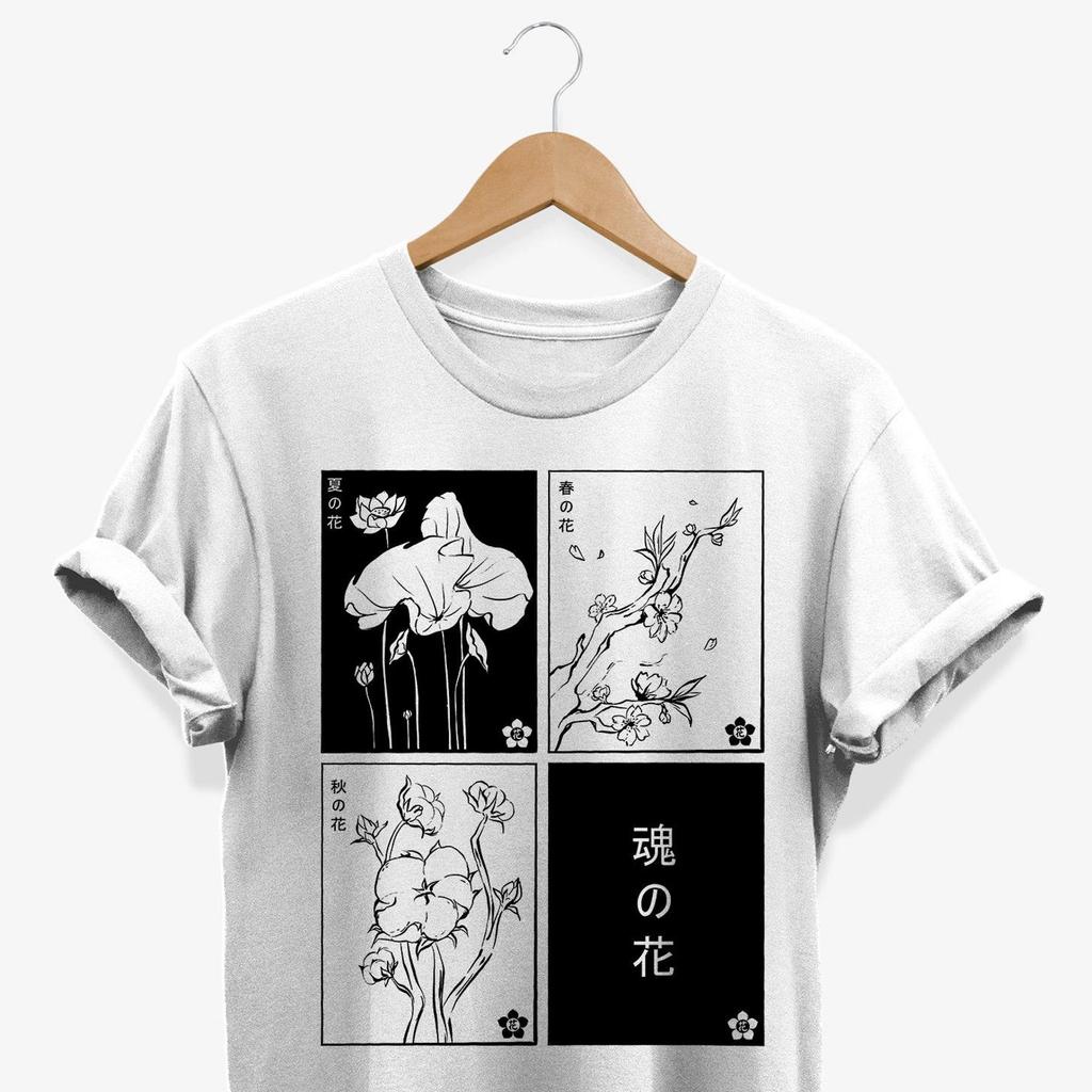 Japanese Floral T-Shirt: Minimalist Botanical Graphic Tee