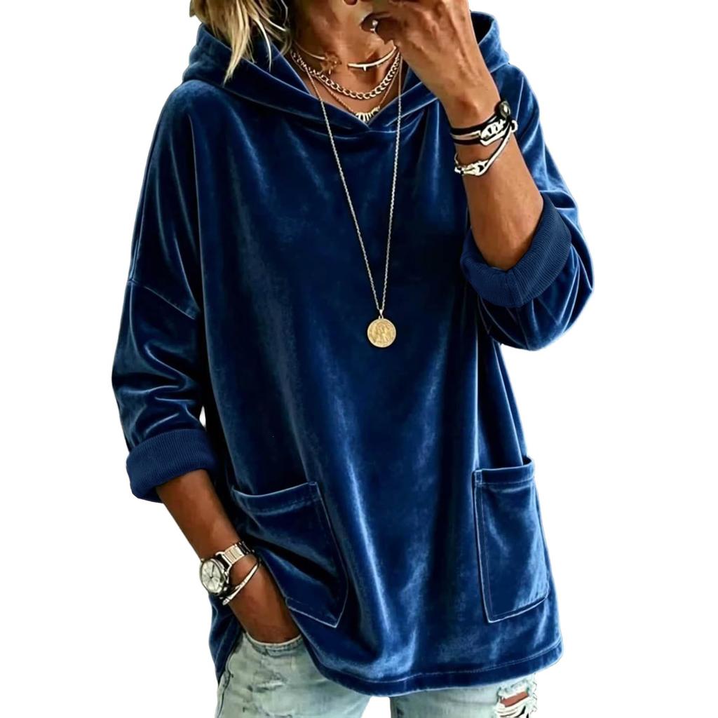 Women S Loose Hooded Long Sleeve Batwing Sleeve Sweatshirt Solid Color