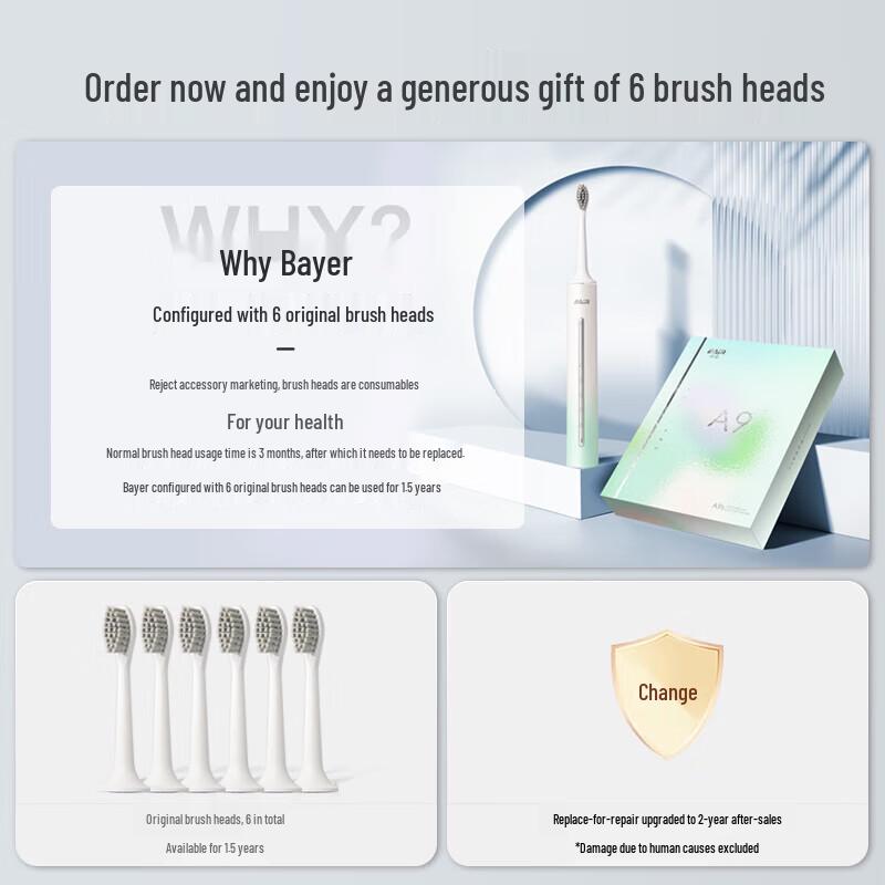 BYR A9s Sonic Electric Toothbrush CN plug (adapter included)