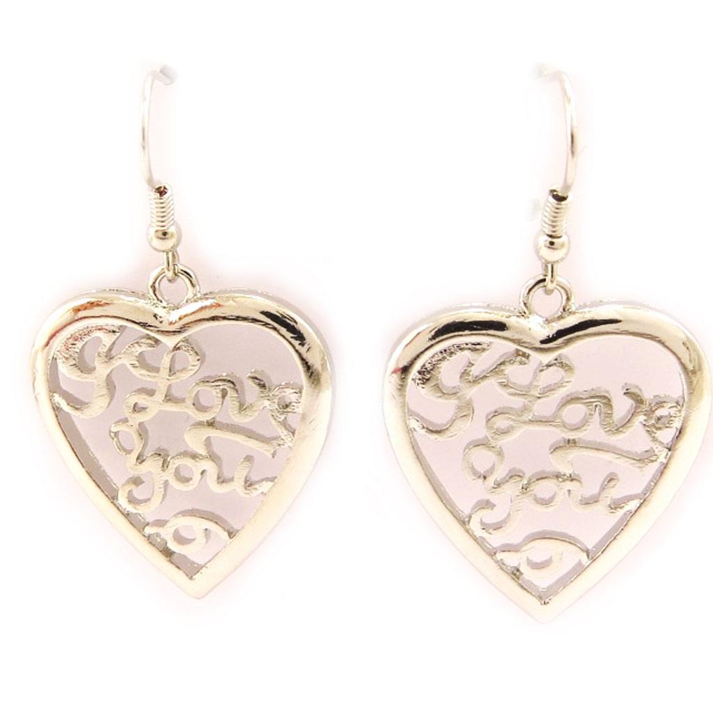 Les Trésors De Lily [L5179] - Silver 'Love' Designer Earrings