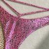 Sexy Shiny Leopard Print Drawstring Split Two Piece Bikini Swimsuit For Women