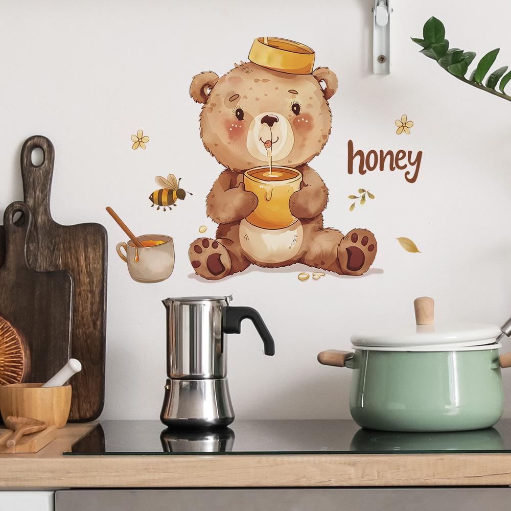 Cute Little Bear English Bee Kitchen Dining Room Home Background Beautification Wall Stickers