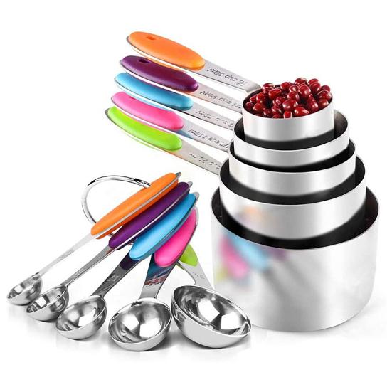 5Pcs/Set Measuring Spoon Set Clear Scale Ring Buckle Silicone Handle Stainless Steel Sugar Powder Spoon Measuring Cup Home Supplies