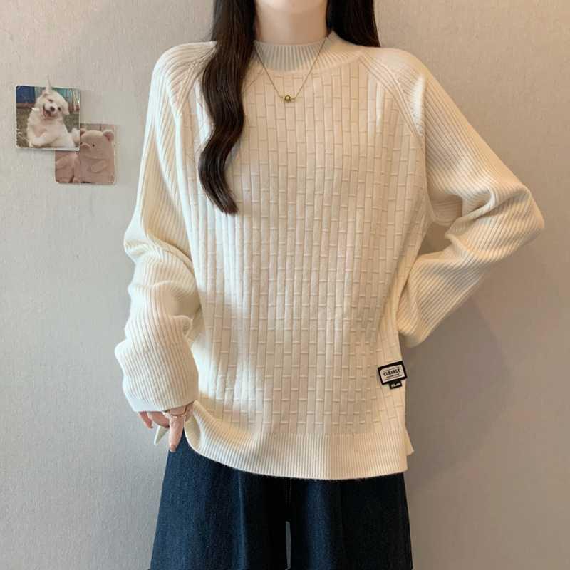 

2025 Autumn Plus Size Women s Stylish Knit Top: Slimming Half-High Neck Sweater One Size