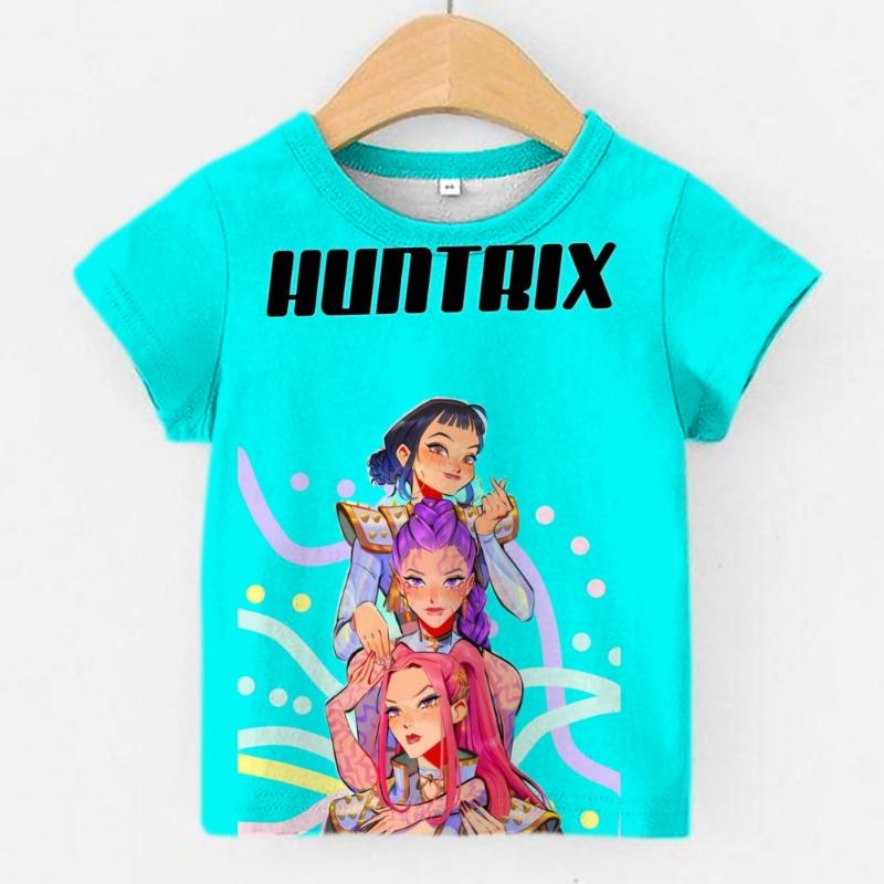 2025 Korean popular movie K-POP demon Huntrix girl T-shirt, children's 3D short-sleeved, summer trend new style